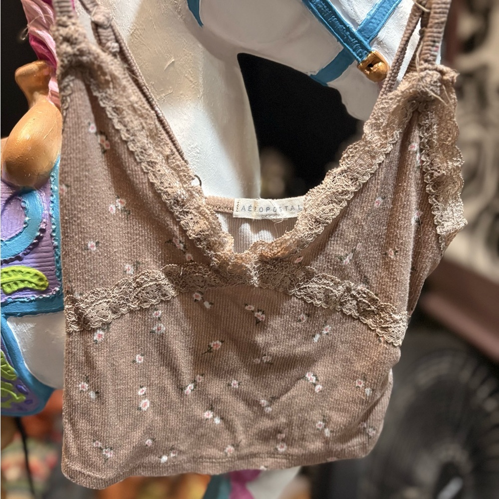 Aeropostale Brown Floral Crop Top